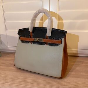 30cm Tricolor Top Handle BK Leather Satchel